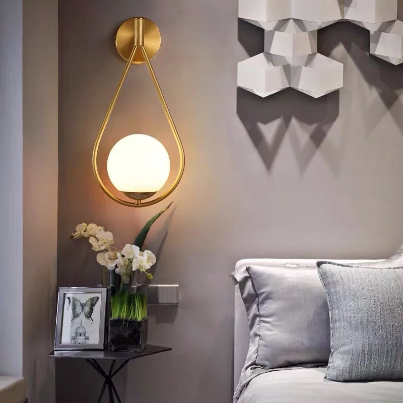 Modern Gold Decorative Indoor Bed Beside Hotel Living Sitting Room Glass Ball Bubble LED Wall Sconce Light