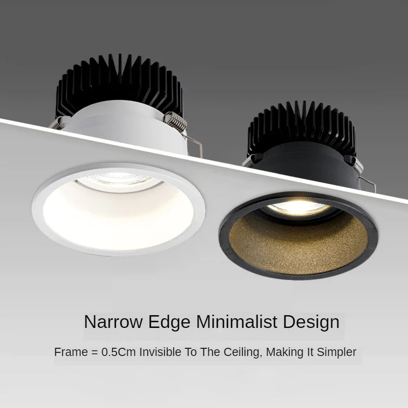 Recessed Narrow Edge Black Aluminium COB Spotlight